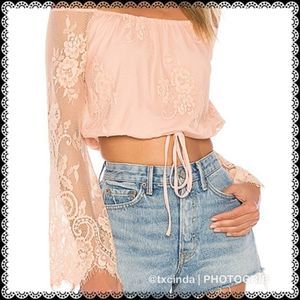 LOVERS + FRIENDS Peach Lady Love Crocheted Off-the-Shoulders Top